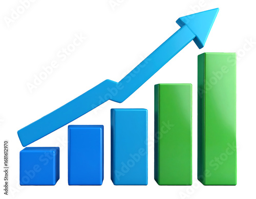 Modern 3D Rendering Business Chart Growth with Arrow Illustration Graphic