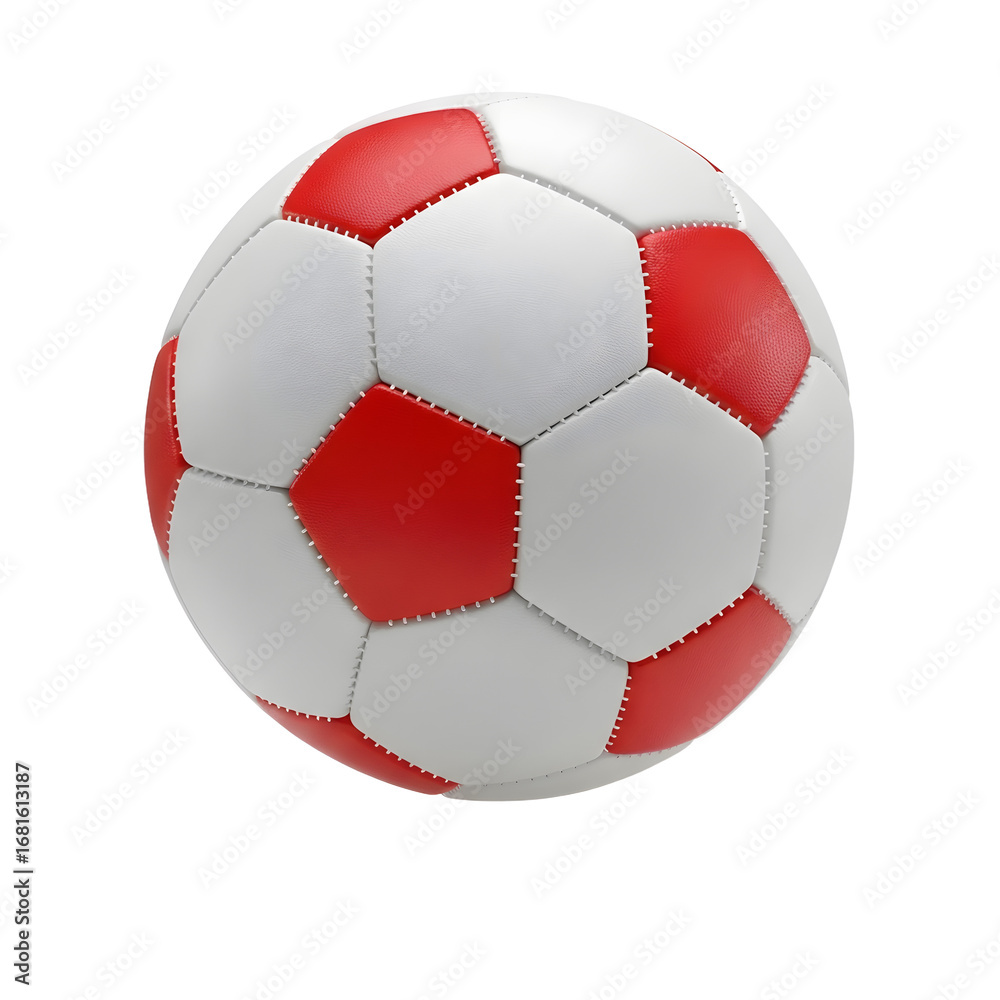 Fototapeta premium Classic Red and White Football Ready for Action, Symbolizing Global Sport, Teamwork, and Athletic Passion