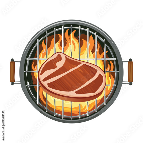 A grill with a perfectly cooked steak, a delicious and juicy meal ready to be enjoyed outdoors - Vector Illustration