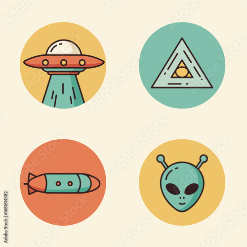 Alien encounter themed icon set