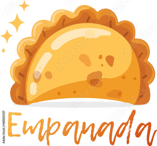 Vibrant vector illustration of empanada, a beloved culinary staple from the streets of Argentina. Golden-brown pastry cartoon food icon isolated on white background. For restaurant menus, food blogs