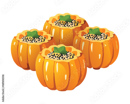A creative serving of pumpkin-shaped food, arranged perfectly, ready to be served as a delightful meal or treat - Vector Illustration