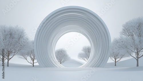 Fototapeta Naklejka Na Ścianę i Meble -  Winter wonderland archway.  Abstract, snowy, minimalist scene