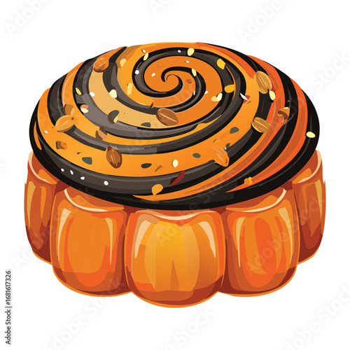 A classic pumpkin cinnamon roll with sweet icing, a delicious and cozy autumn pastry - Vector Illustration