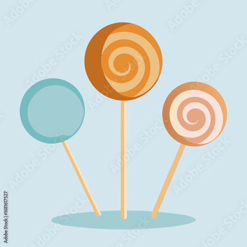 Three swirl lollipops and one plain blue lollipop on a light blue background