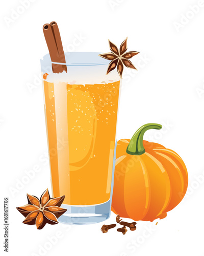 Spiced pumpkin drink with an anise star, a warm and inviting autumn beverage - Vector Illustration