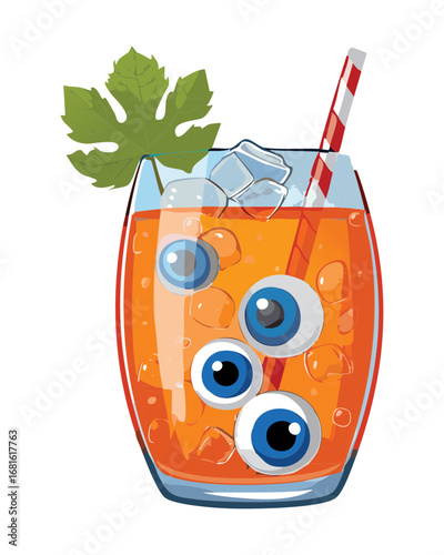 Spooky Halloween punch with a floating googly eye and ice, a creepy and festive drink for a party - Vector Illustration