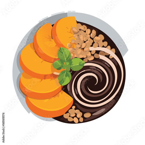  A delicious pumpkin-themed dessert with chocolate swirl topping and fresh mint leaves - Vector Illustration