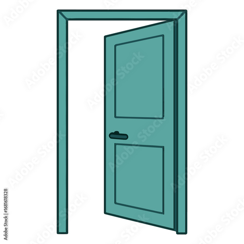 Open Door Entrance Interior Design Vector Illustration