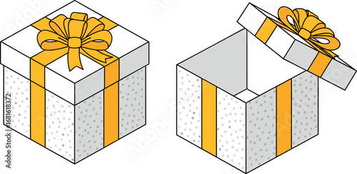 Isometric gift box with ribbon, isolated on white, for present, celebration, or surprise