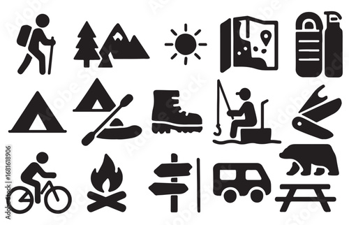Camping Outdoor Adventure Icons Set Silhouette Collection