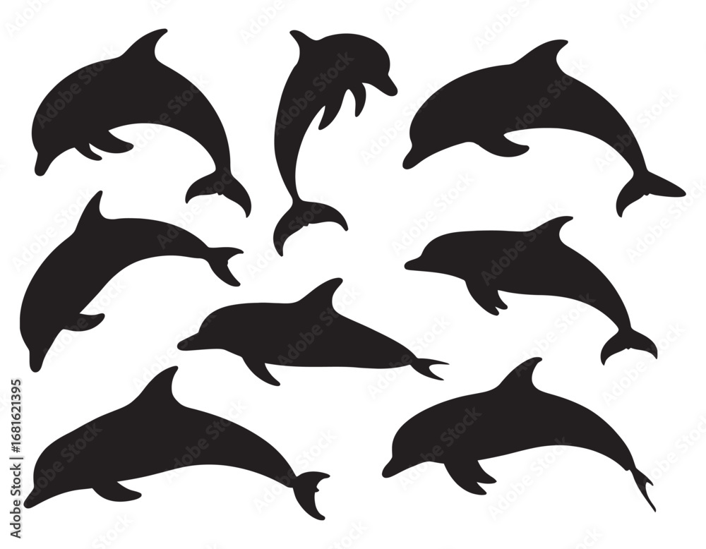 Fototapeta premium Dolphin silhouette icon set, perfect for logo design and graphic projects