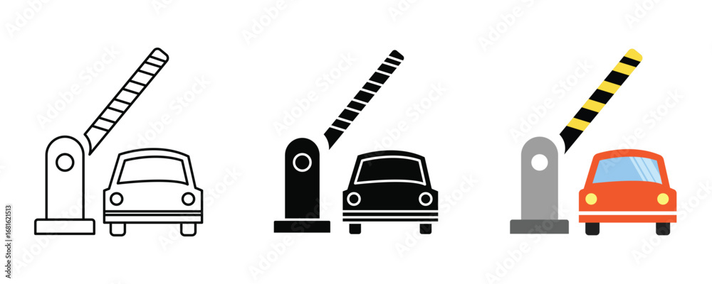 Fototapeta premium car parking barrier gate flat icon vector, Car gate barricade symbol icon of checkpoint car park entrance, filled and stroke style, Outline, glyph black