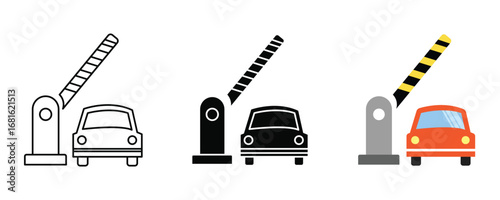 car parking barrier gate flat icon vector, Car gate barricade symbol icon of checkpoint car park entrance, filled and stroke style, Outline, glyph black