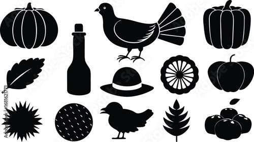 Vector art of autumn harvest icons silhouette collection