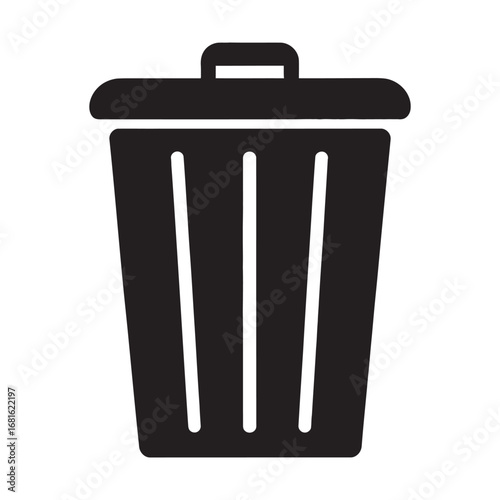 Simple black trash can vector icon, a flat glyph symbol representing a garbage bin for waste management, recycling, or as a delete button for user interface design