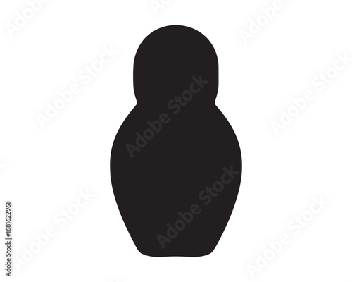 Minimalist black silhouette of a traditional Russian Matryoshka nesting doll. Simple vector icon isolated on a white background for design