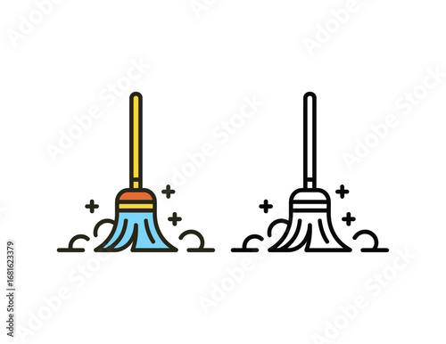 Broom Cleaning Outline Icon Vector Illustration on Transparent Background: Symbolizing Hygiene, Housekeeping, Sanitation, and Domestic Chores