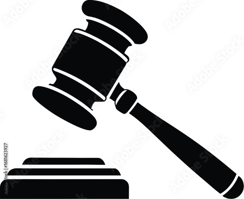 Judge gavel silhouette, law hammer icon, justice tool vector, legal symbol drawing, courtroom illustration