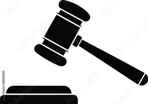 Judge gavel silhouette, law hammer icon, justice tool vector, legal symbol drawing, courtroom illustration