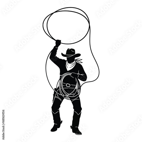 Silhouette cowboy lassoing in action ready for western adventure and rodeo fun silhouette