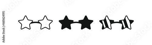 A vector icon set of novelty star-shaped glasses in three styles: outline, solid fill, and striped. This fun and quirky illustration is perfect for party, celebration, or pop-culture-themed designs