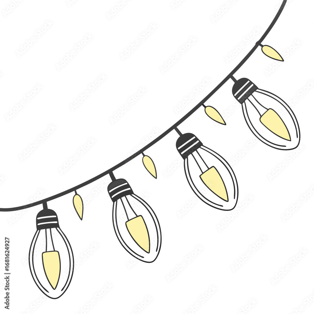 Obraz premium Hand drawn string lights with yellow bulbs festive