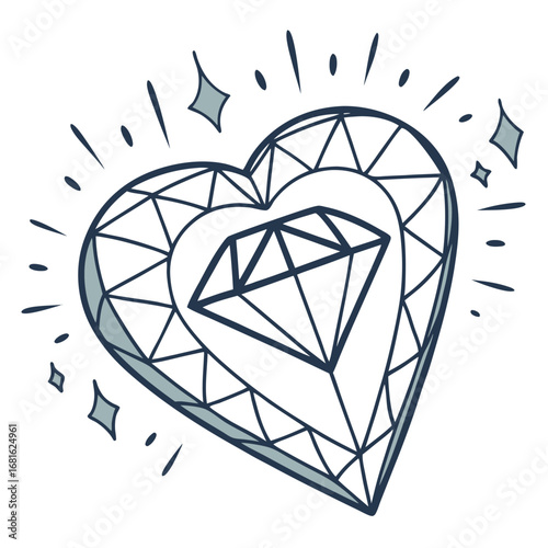 Heart shaped diamond with sparkling light effects transparent jewel precious