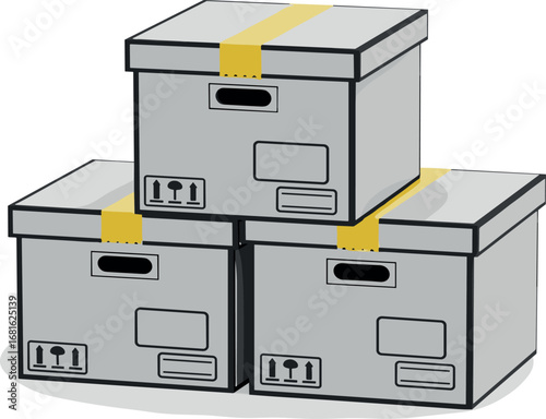 Stack of cardboard moving boxes with handles and tape, symbolizing organization and storage solutions