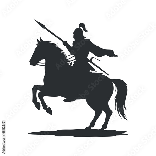 Medieval Knight on Horseback Silhouette: Warrior, Cavalry, Rider, Spear, and Horseback Combat