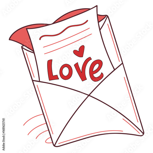 Red envelope with love letter heart transparent vector