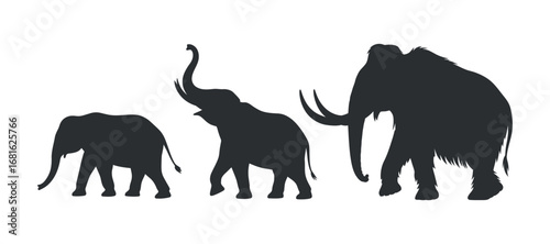 Woolly Mammoth Silhouettes Collection Prehistoric Elephant Extinct Animal Ice Age Tusk Trunk Furry Creature