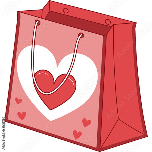 Red gift bag with hearts handles love