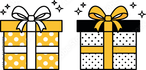 Gift Icons Yellow & Black Polka Dot Present Boxes