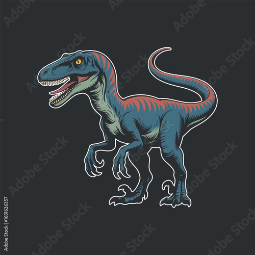 Velociraptor Sticker Illustration Prehistoric Predator Dinosaur Raptor Jurassic Era Extinct Animal Wildlife