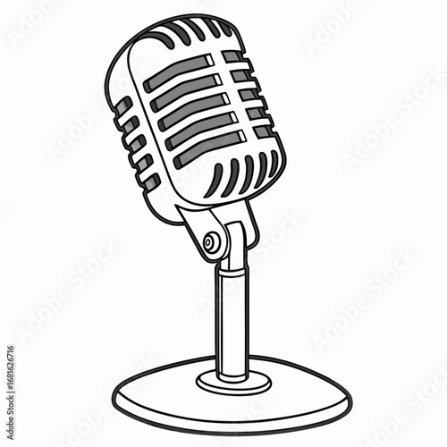 Vintage microphone a stand with a round base grey accents retro audio