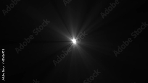 Abstract loop center flickering glow white star optical shine light lens flares animation on black background. seamless loop dynamic kinetic bright star light rays effect. Abstract optical lens flares