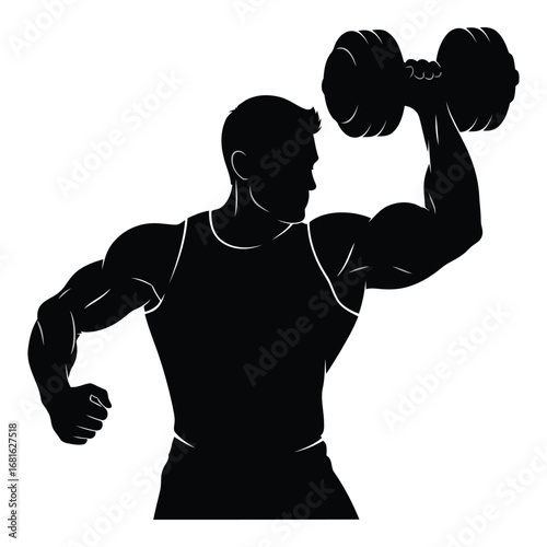 Muscular man silhouette lifting dumbbell fitness silhouette workout graphic silhouette