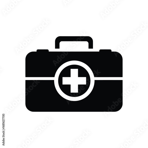 Vector illustration of black first aid kit icon for medical design