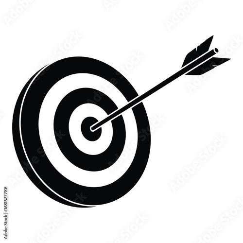 Arrow hits bullseye on target symbolizing success achievement and precision aiming silhouette