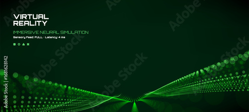 Virtual reality immersive neural simulation on dark background. Digital science and technology concept for cyberspace.
