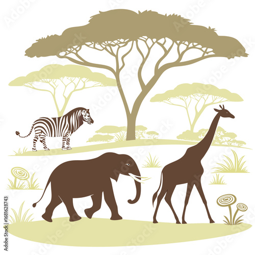 Safari Animals - Elephant, Giraffe, and Zebra in the Wild | Nature Illustration