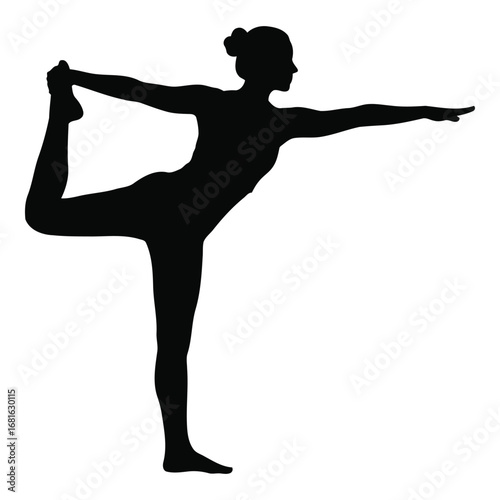 Graceful female silhouette demonstrating lord of the dance yoga pose dancer's pose silhouette