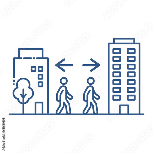 Social Distancing A Vector Illustration Depicting People Maintaining Safe Distance Between Buildings for Public Health and Safety Measures