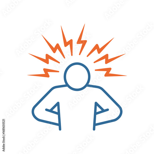 Frustration Person Outline Icon with Lightning Bolts: Stress, Anxiety, and Mental Health Concept on Transparent Background for Digital Design Projects