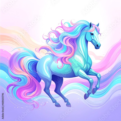 Pastel horse prancing on a swirling background