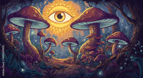 Mythical Eyeball and Mushrooms