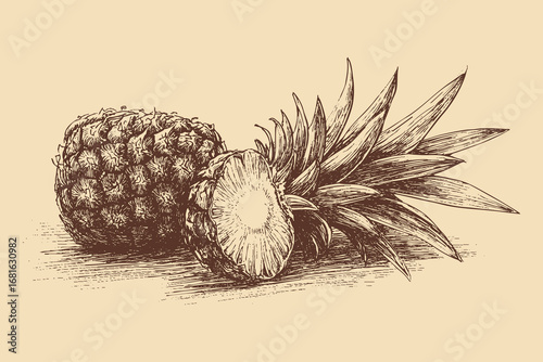 Pineapple illustration in a vintage style. This vector illustration can be used in any size you like for advertising, logos, and other work.