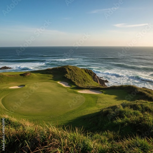 Scenic Coastal Golf Course Overlooking Ocean Waves