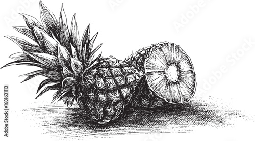Pineapple illustration on white background. This vector illustration can be used in any size you like for advertising, logos, and other work.